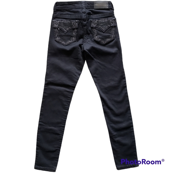 Shyanne Western Rodeo Black Skinny Jeans Embroidered Embellished Pockets Size 25 - Picture 3 of 9
